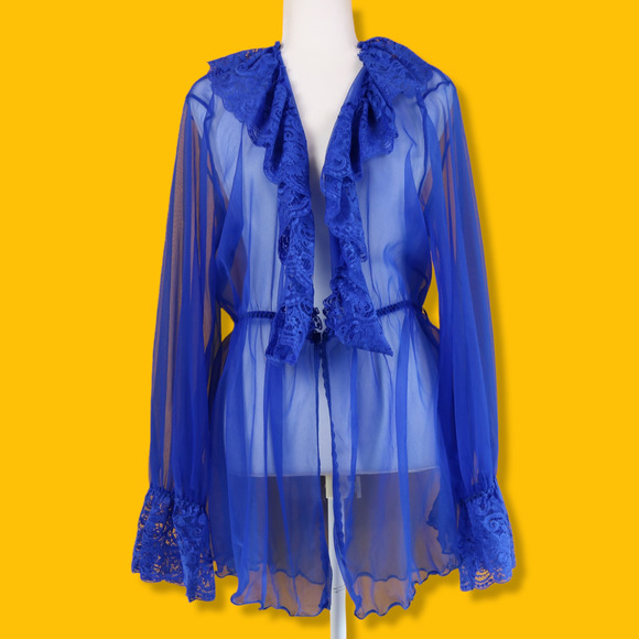 Unbranded Other - Vintage Blue Sheer Lace Robe, M